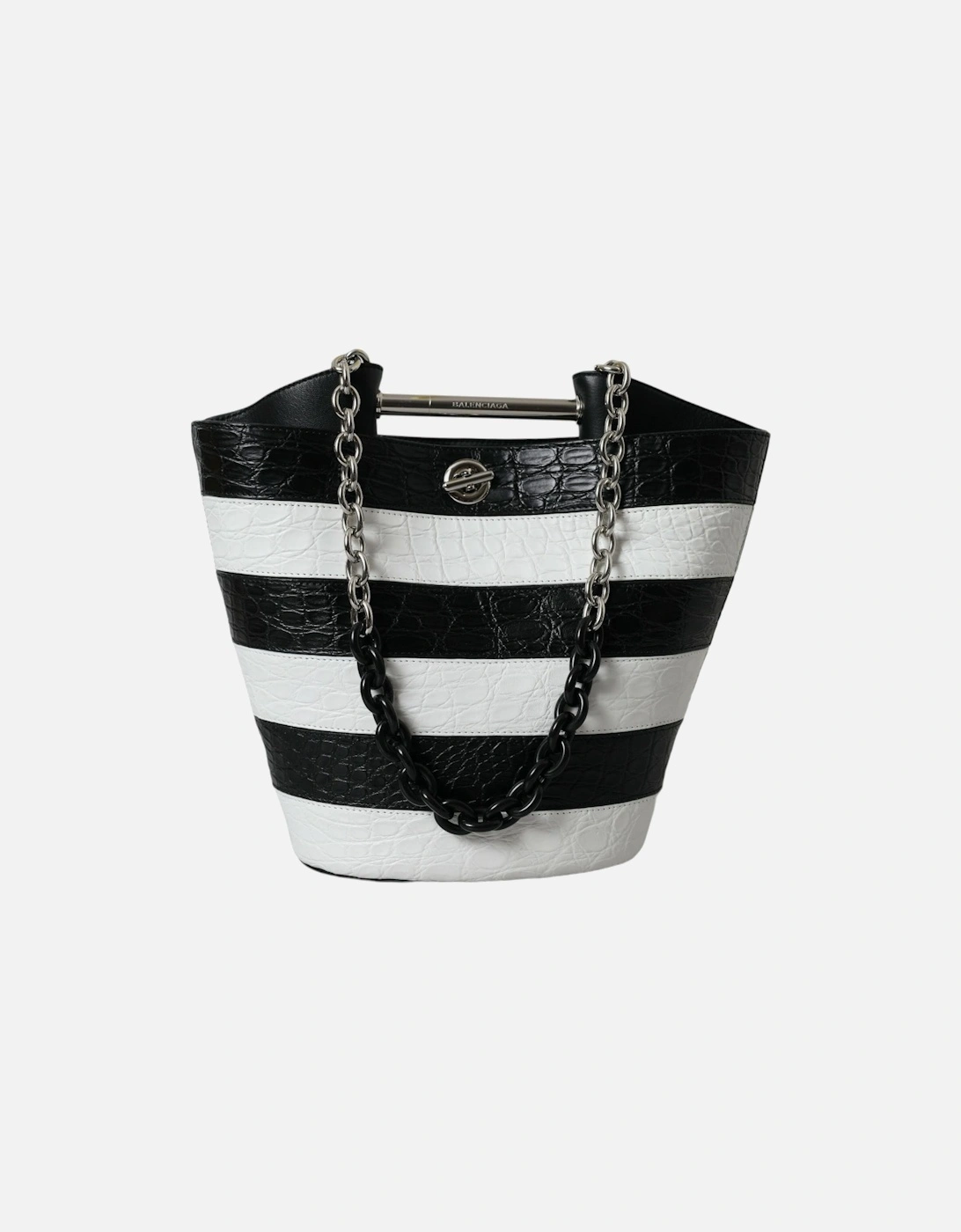 Crocodile Leather Bucket Bag with Turn Lock Closure and Logo Detail., 7 of 6