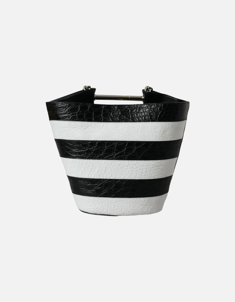 Chic Crocodile Leather Maxi Bucket Bag Women - Black And White Tote