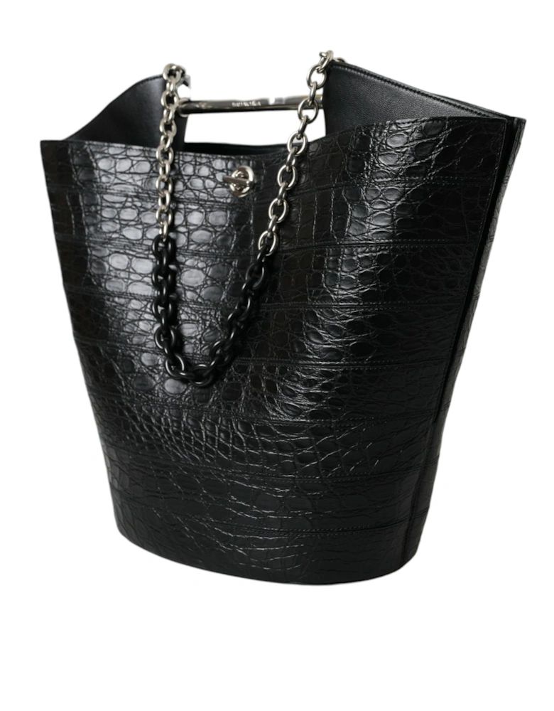 Elegant Black Crocodile Leather Maxi Bucket Bag Women Tote Bags