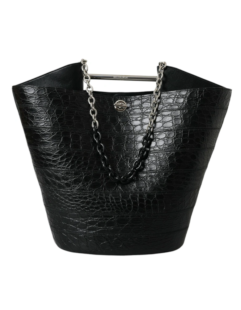 Elegant Black Crocodile Leather Maxi Bucket Bag Women Tote Bags