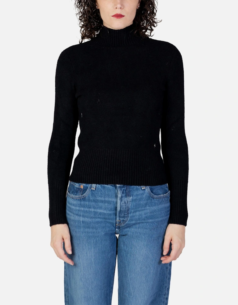 Mock Neck Long Sleeve Sweater Women - Black Knitwear