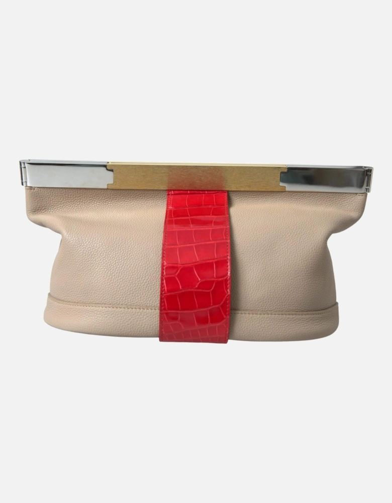 Two Tone Exotic Leather Clutch Women - Beige Clutch Bags