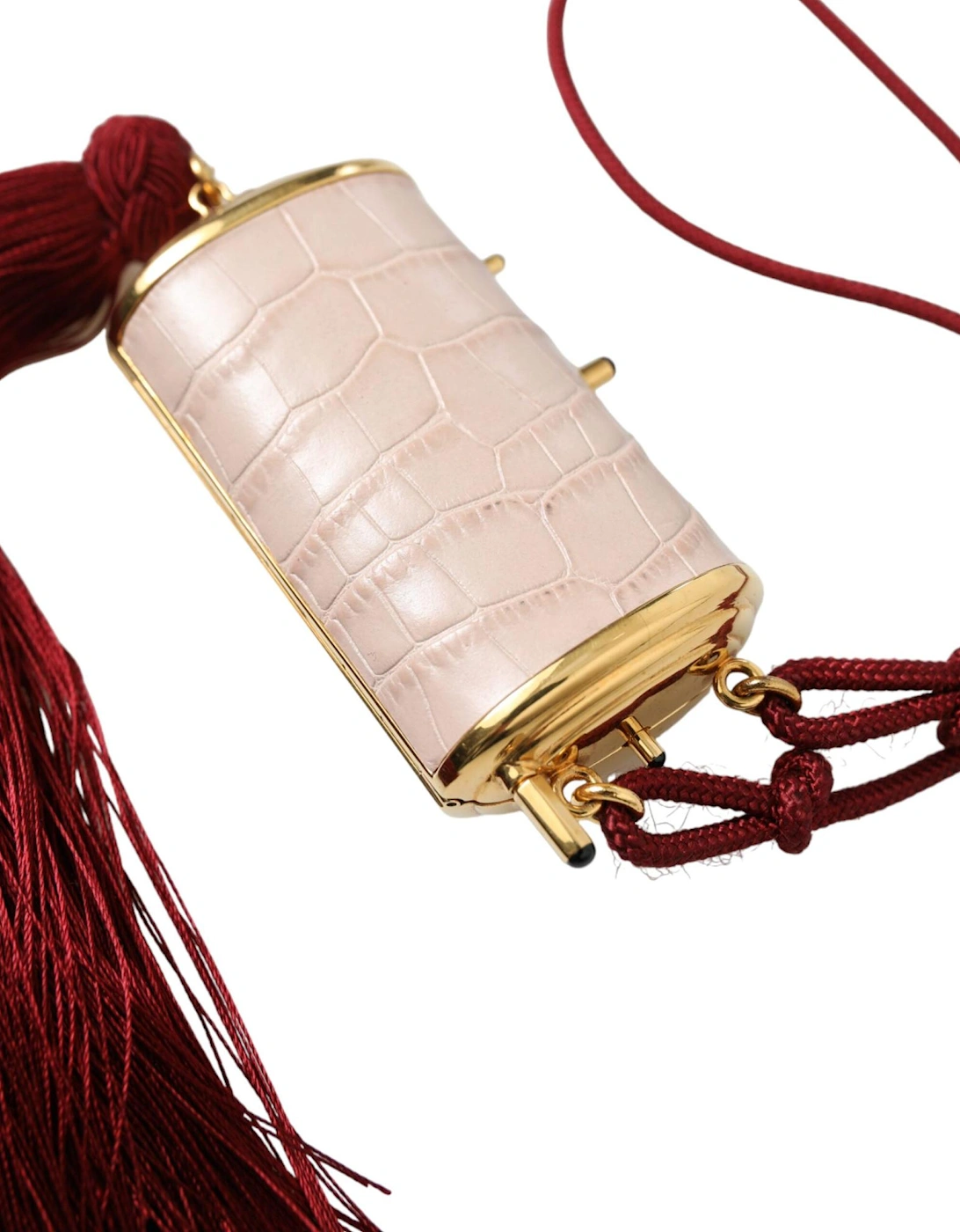 Pink Exotic Leather Mini Mirror Tassel Makeup Bag Women Handbags