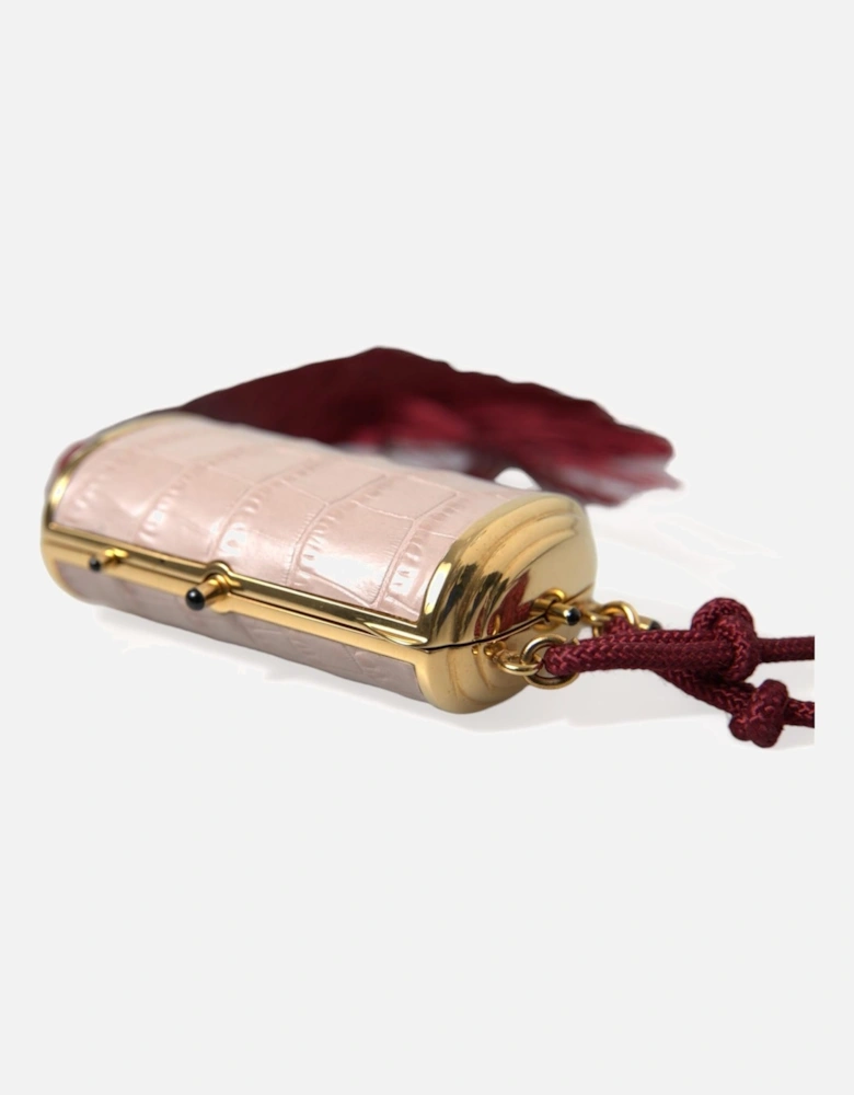 Pink Exotic Leather Mini Mirror Tassel Makeup Bag Women Handbags