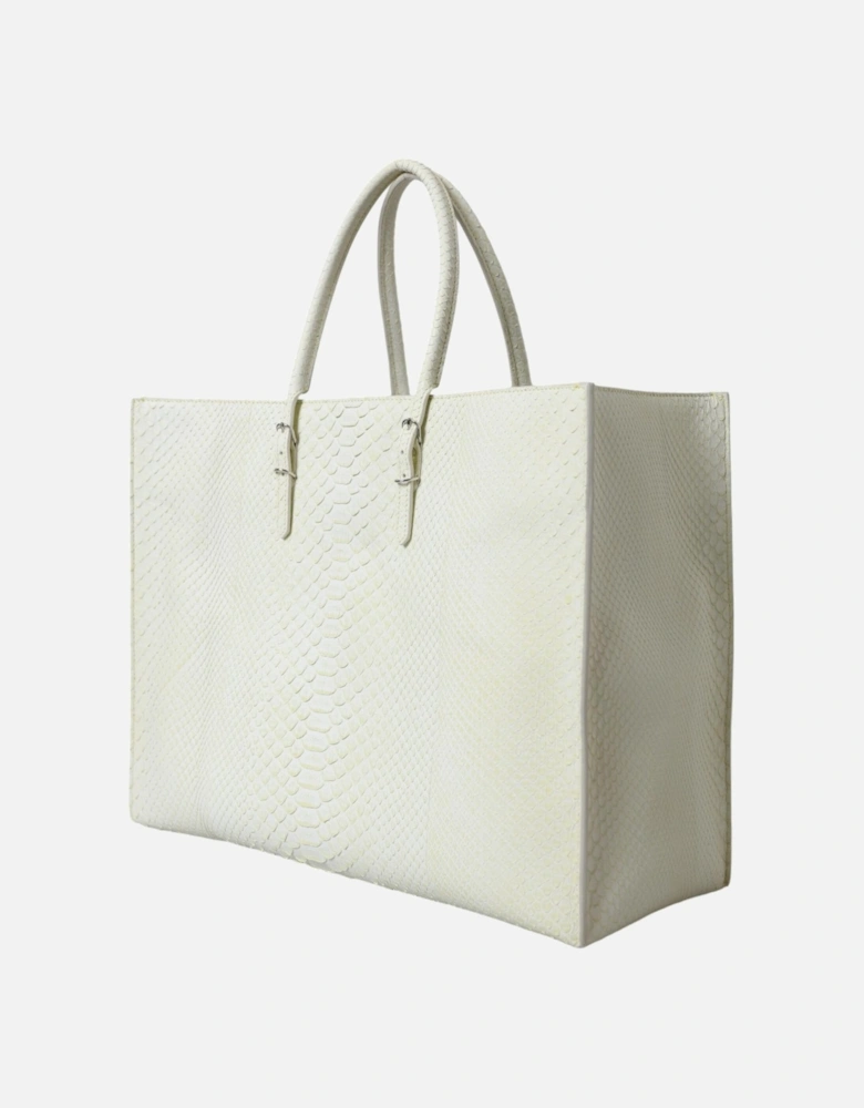 Chic Python Leather Tote in White & Yellow Women Tote Bags