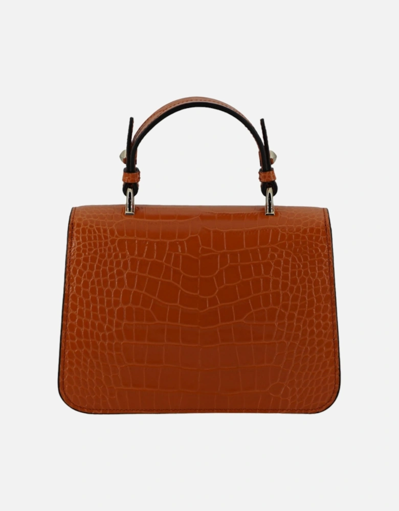 Croc Embossed Leather Top Handle Shoulder Bag Women - Orange