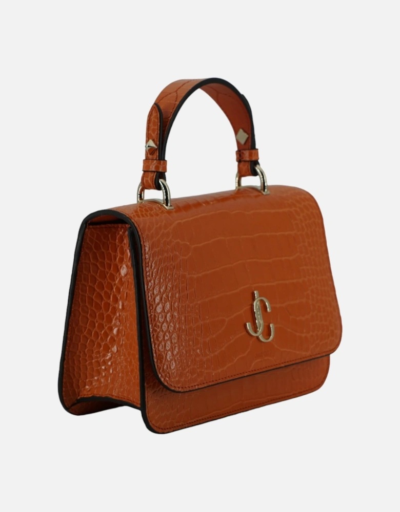 Croc Embossed Leather Top Handle Shoulder Bag Women - Orange