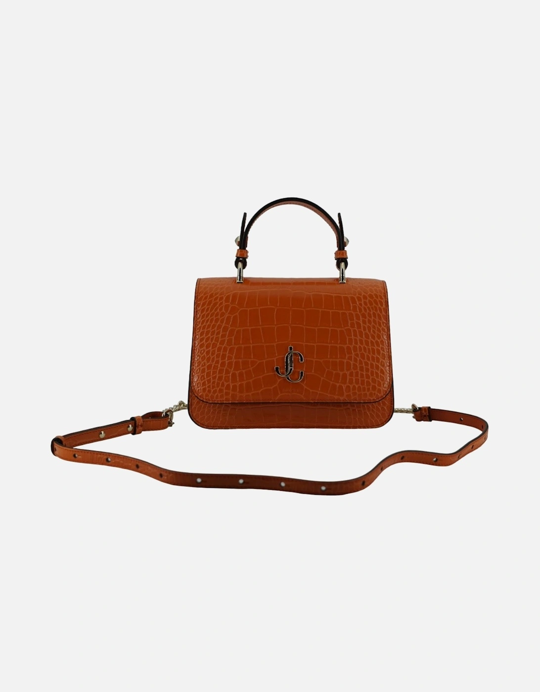 Croc Embossed Leather Top Handle Shoulder Bag Women - Orange, 6 of 5