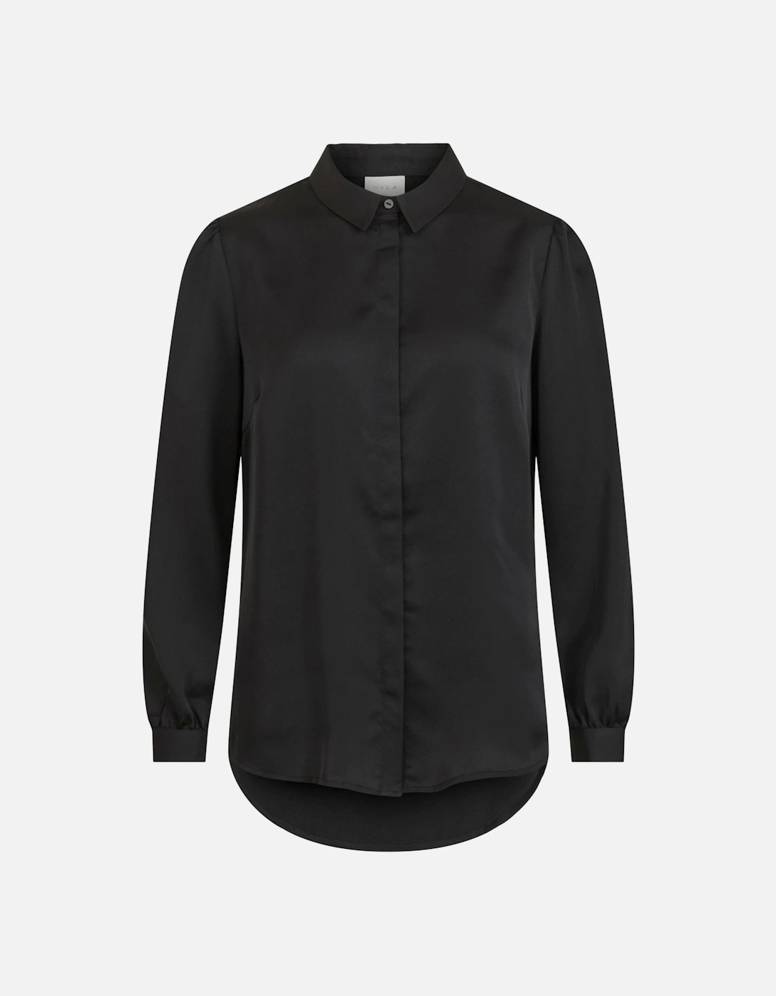 Lapel Collar Long Sleeve Button-Up Shirt Women - Black, 3 of 2