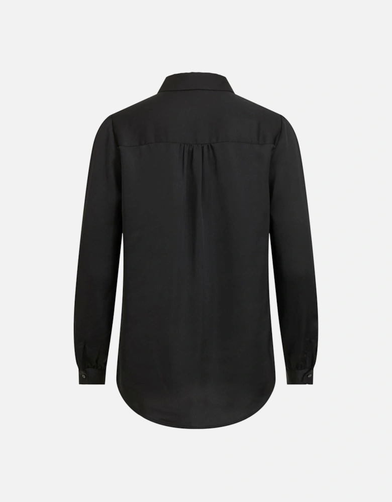 Lapel Collar Long Sleeve Button-Up Shirt Women - Black