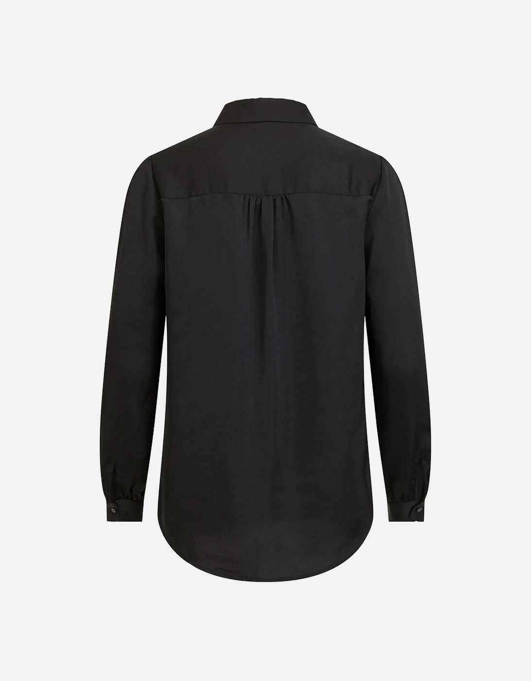 Lapel Collar Long Sleeve Button-Up Shirt Women - Black