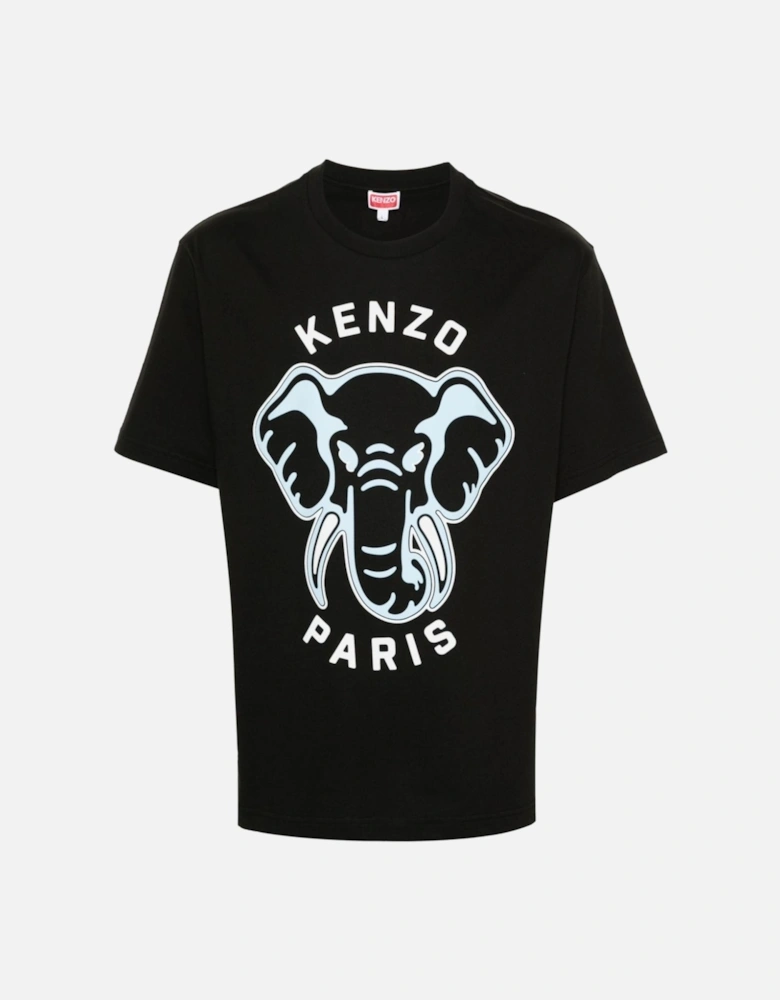 Oversized Elephant Logo Printed T-Shirt in Black