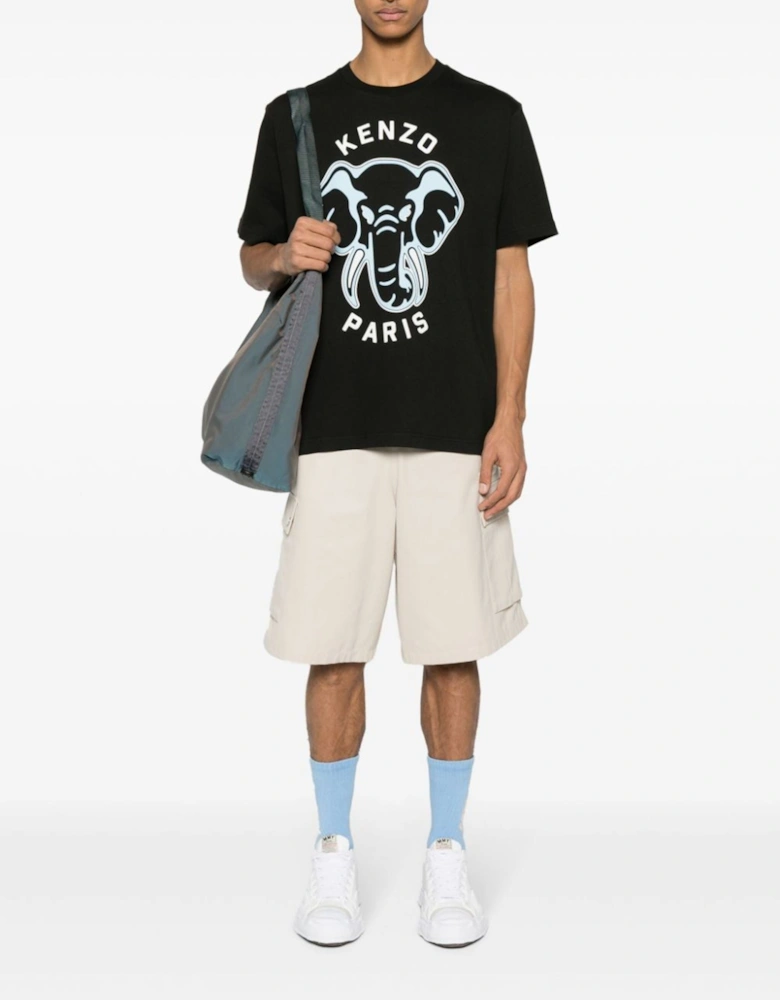 Oversized Elephant Logo Printed T-Shirt in Black