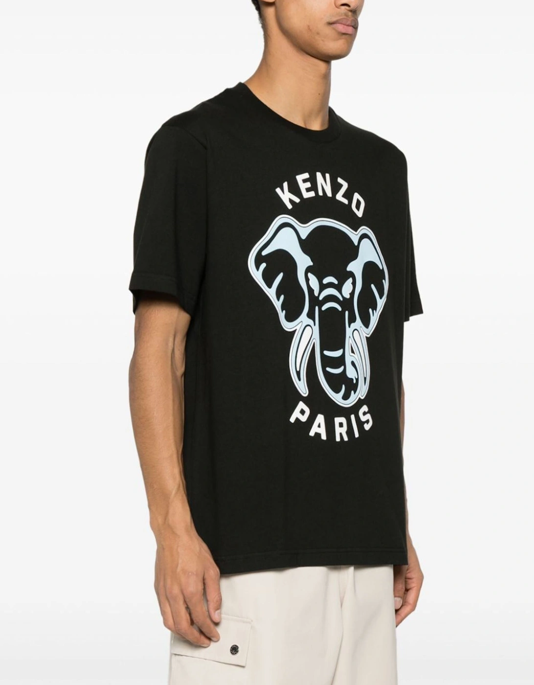 Oversized Elephant Logo Printed T-Shirt in Black