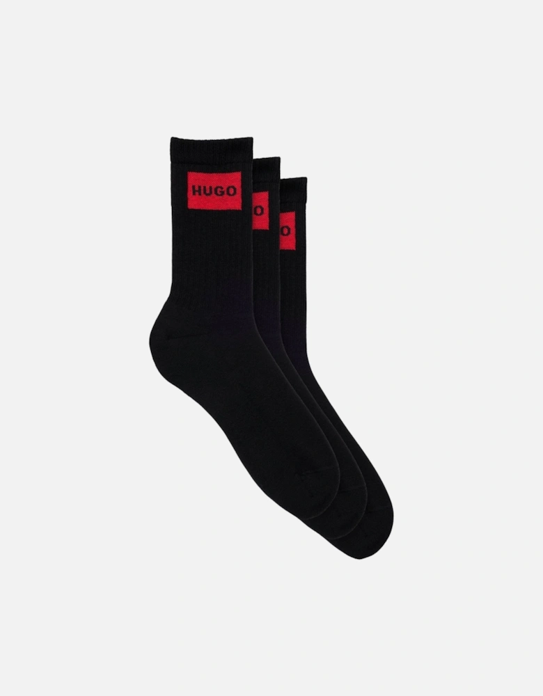 3-Pack Red Label Ribbed Sports Socks, Black