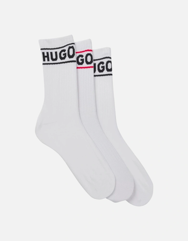 3-Pack Sporty Logo Ribbed Women's Socks, White