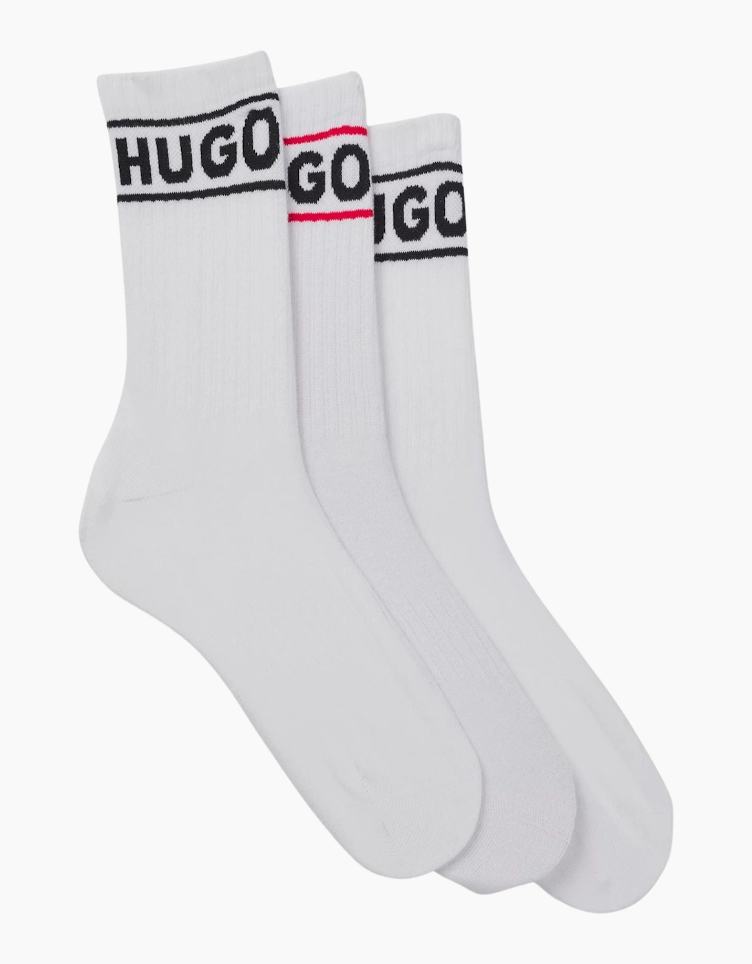Hugo Boss Women's White/White 3-Pack Sporty Logo Ribbed Socks, - Size: 6/6.5/7/7.5/8/8.5/9