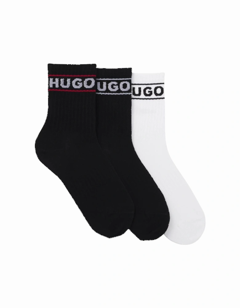 3-Pack Sporty Logo Ribbed Women's Socks, Black/white