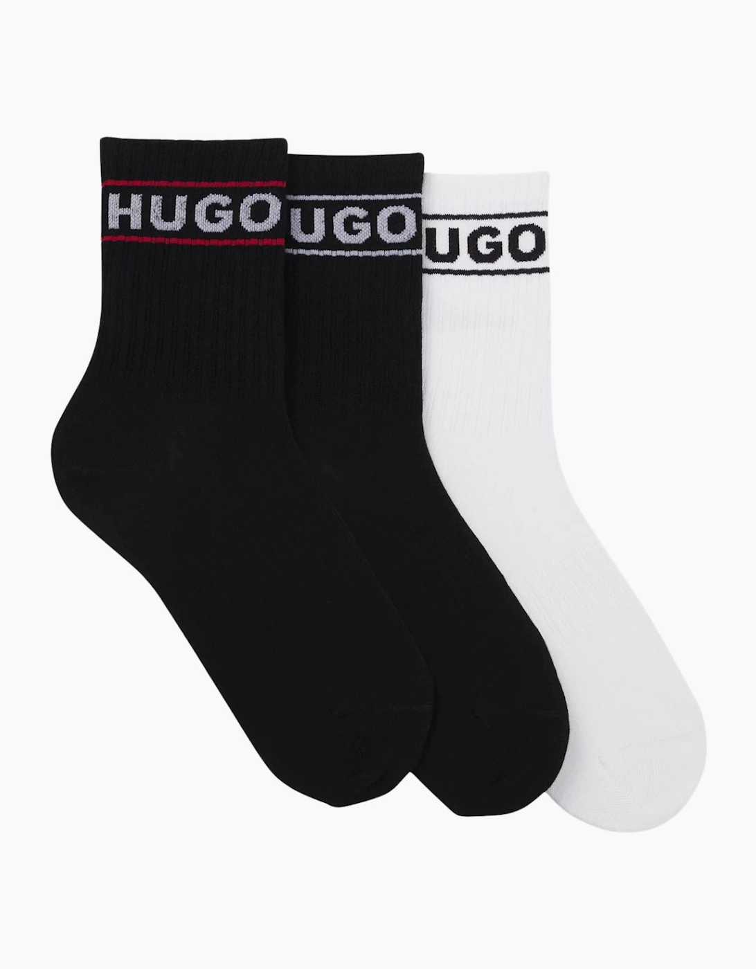 Hugo Boss Women's Black/White 3-Pack Sporty Logo Ribbed Socks, - Size: 6/6.5/7/7.5/8/8.5/9