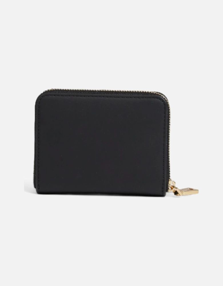 Black Zippered Polyurethane Wallet - Women