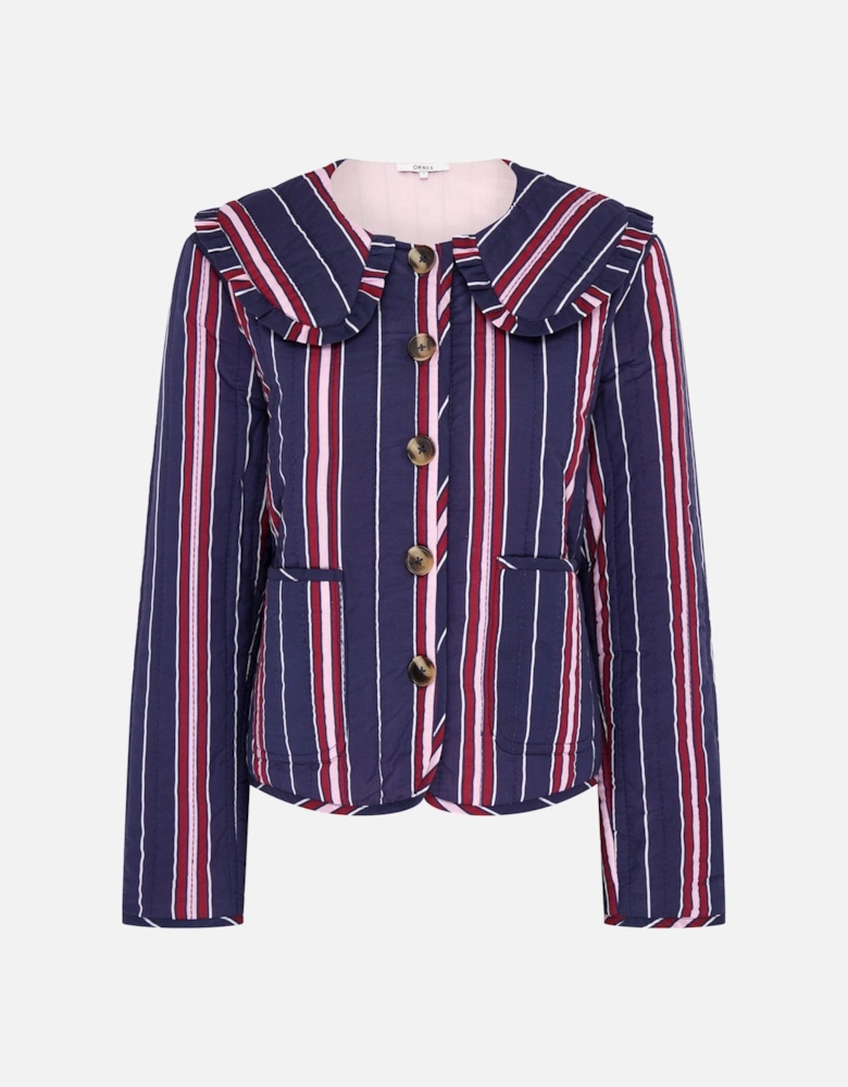 Peggy Quilted Jacket in Navy Stripe