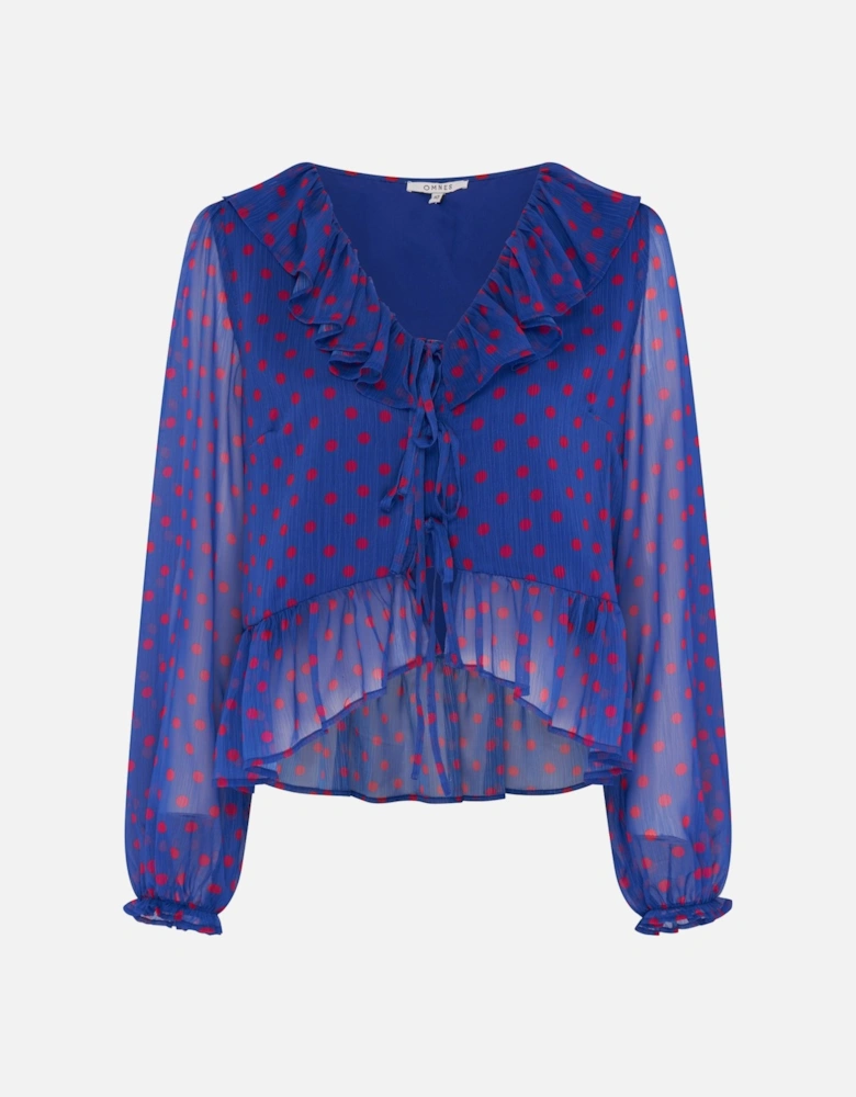 Selina Polka Dot Chiffon Top in Blue