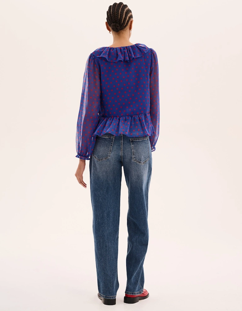 Selina Polka Dot Chiffon Top in Blue