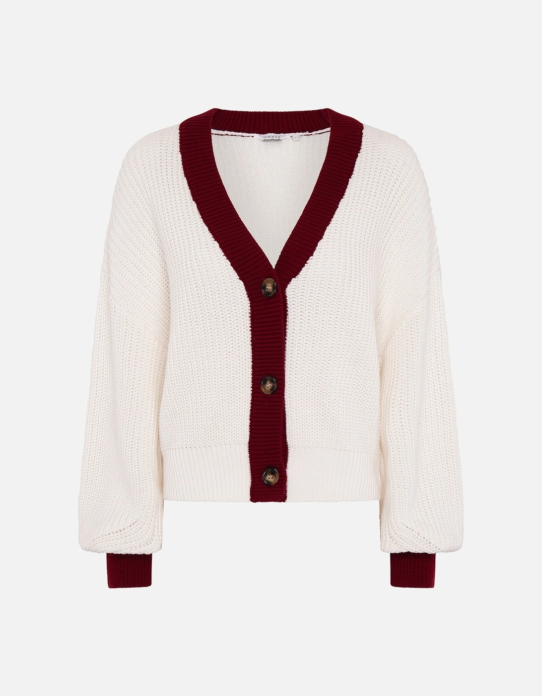 Hopper Cotton Cardigan in Cream/Burgundy