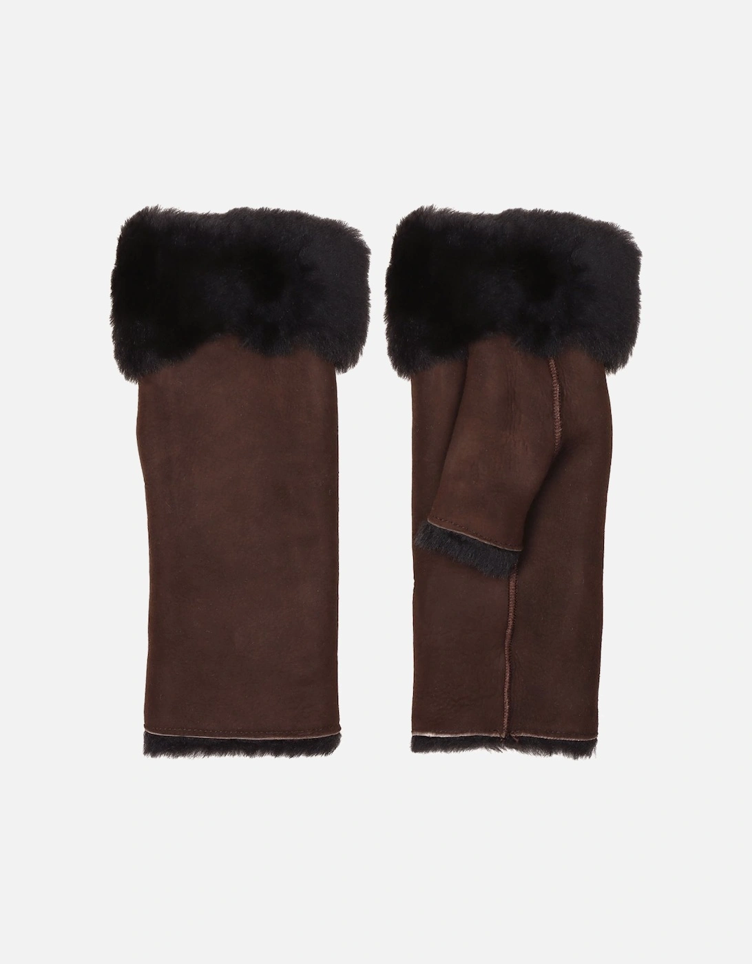 Lakeland Leather Fingerless Sheepskin Mittens - Brown/Brown - Size: ONE size