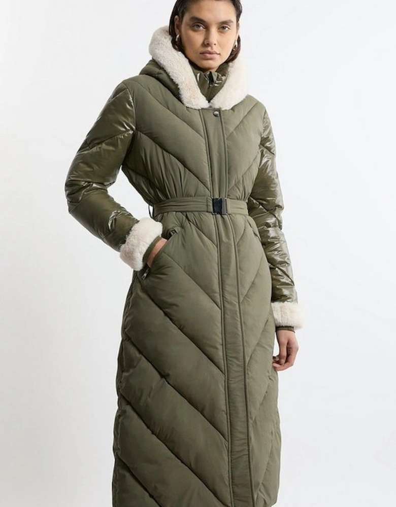 Quilted Hooded Longline Belted Coat