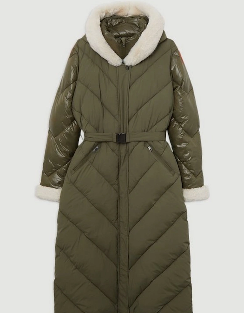 Quilted Hooded Longline Belted Coat