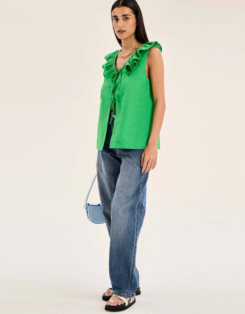 Rachael Frill Collar Sleeveless Blouse in Green