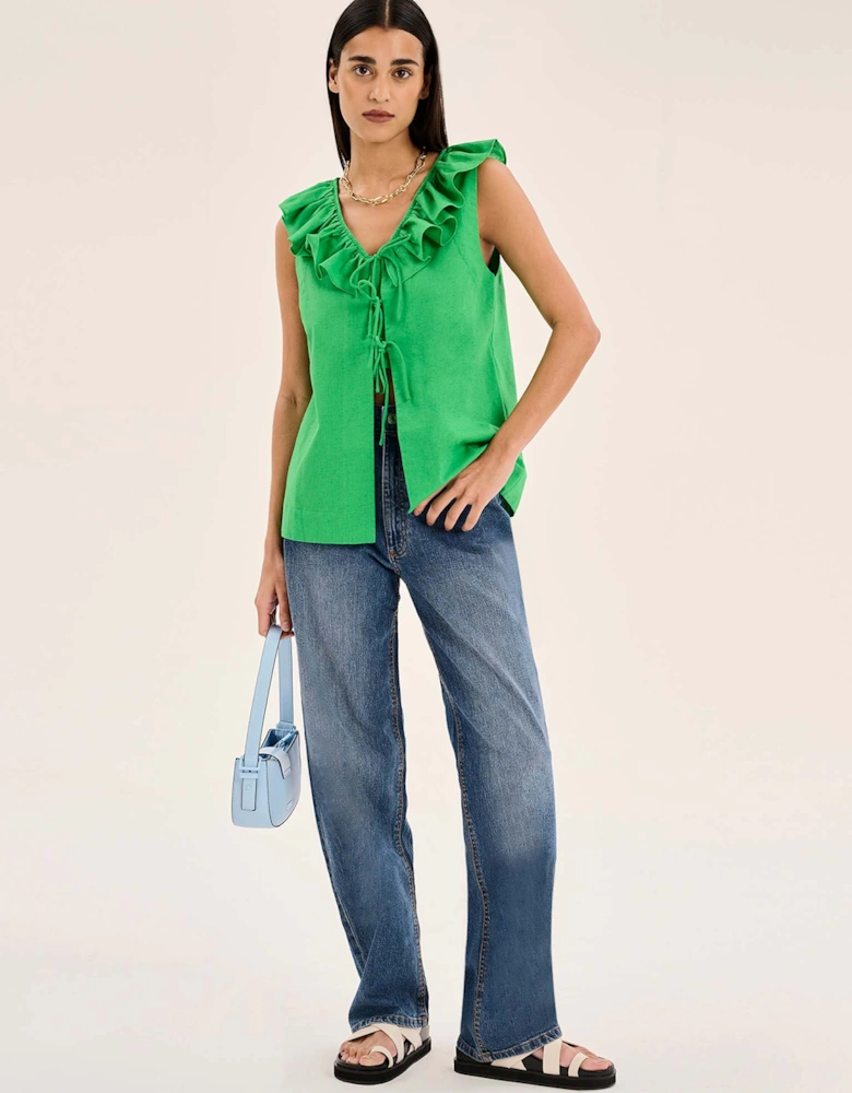 Rachael Frill Collar Sleeveless Blouse in Green