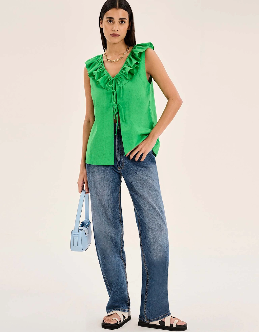 Rachael Frill Collar Sleeveless Blouse in Green