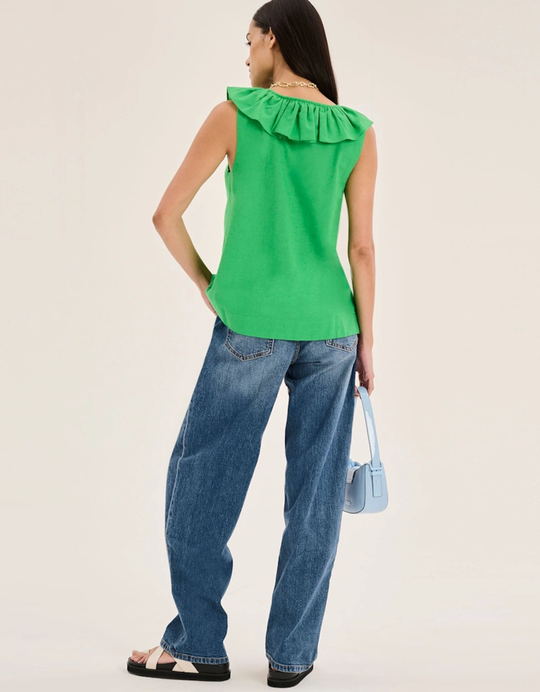 Rachael Frill Collar Sleeveless Blouse in Green