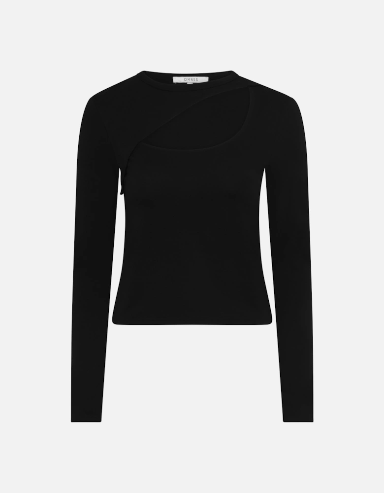 Deryn Cut Out Jersey Top in Black