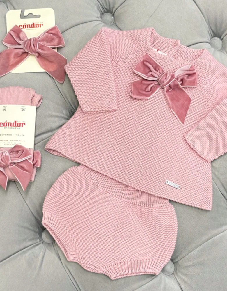 Rose Pink Velvet Bow Jam Pant Set