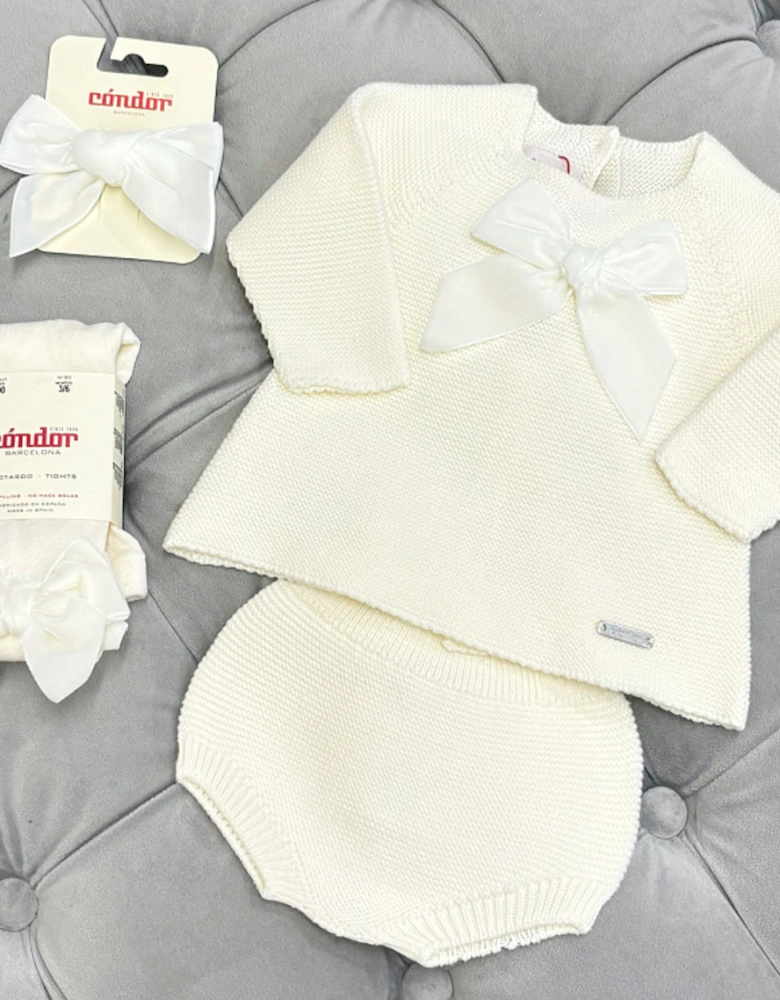 Cream Velvet Bow Jam Pant Set