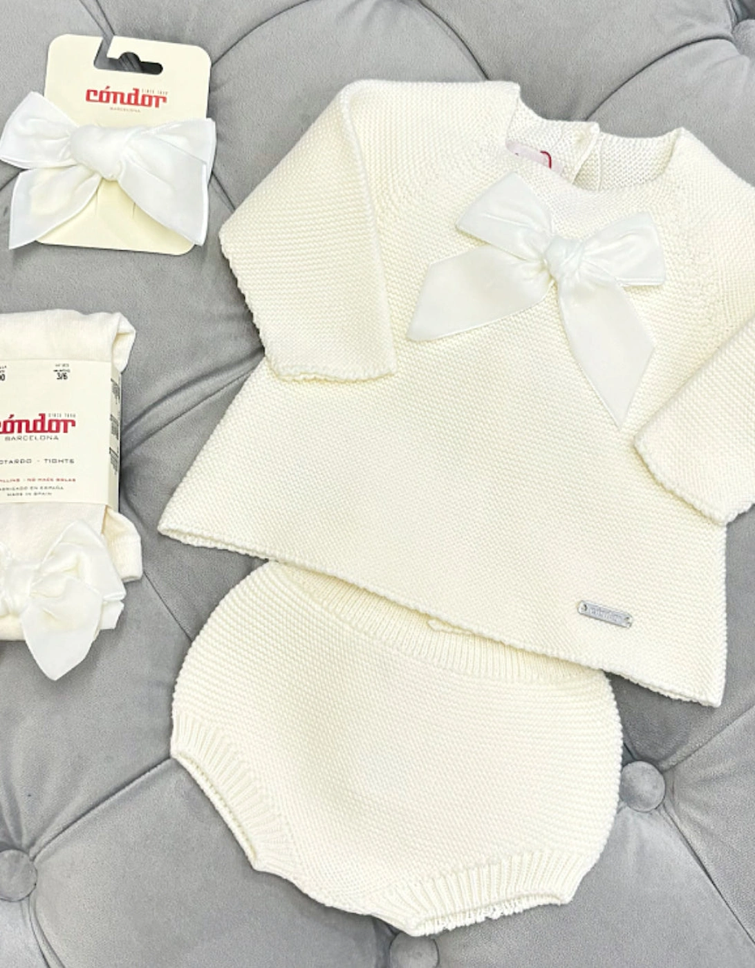 Cream Velvet Bow Jam Pant Set, 2 of 1