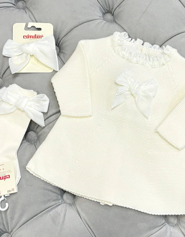 Cream Velvet Bow Dress