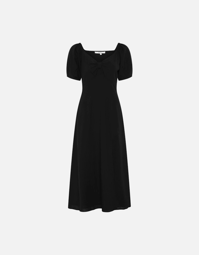 London Linen Bow Detail Midi Dress in Black