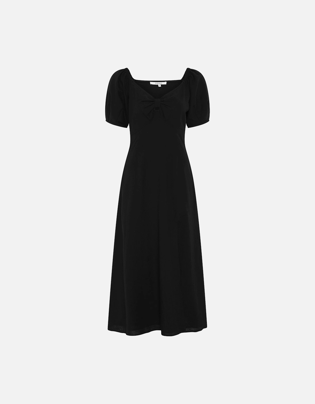 London Linen Bow Detail Midi Dress in Black