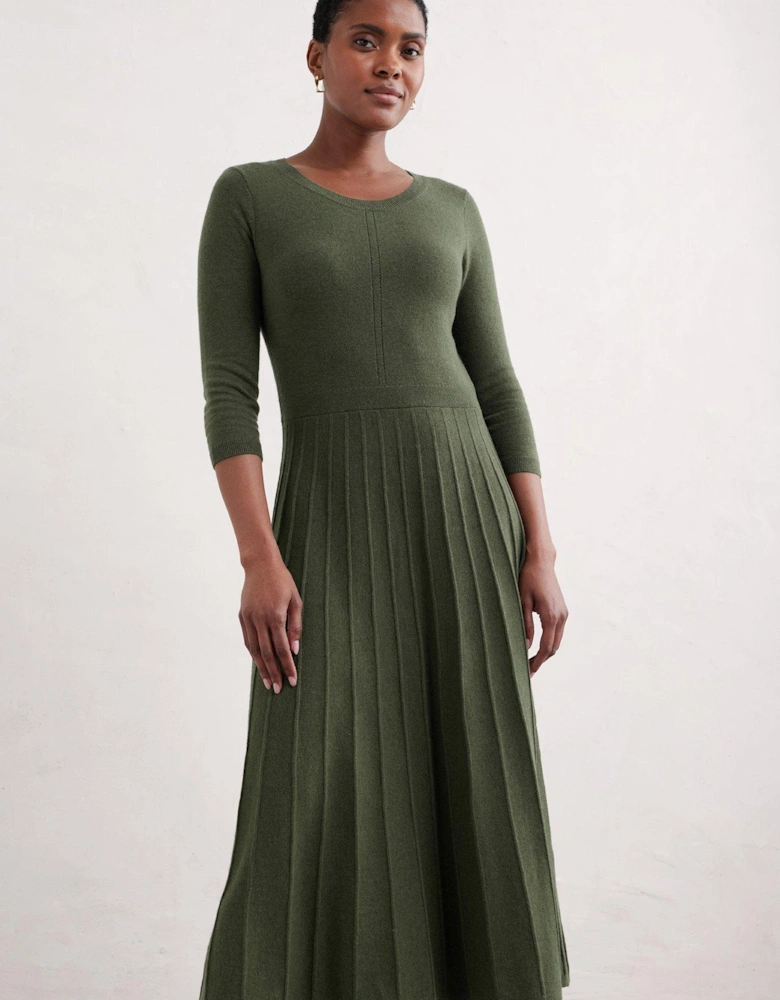 Round Neck Midi Dress - Green