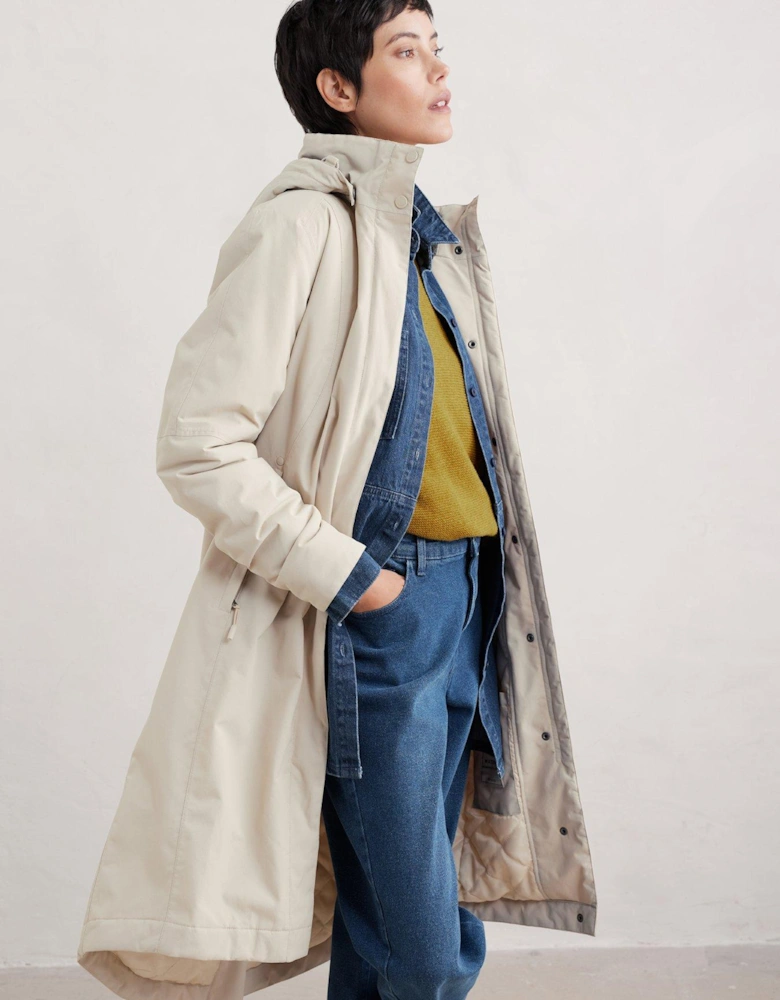 Long Line Hooded Raincoat - Cream