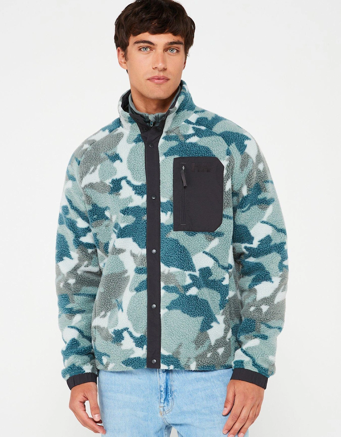 Mens Panorama Printed Pile Snap - Green, 5 of 4