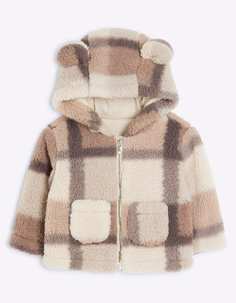 Baby Boy Borg Checked Coat - Cream