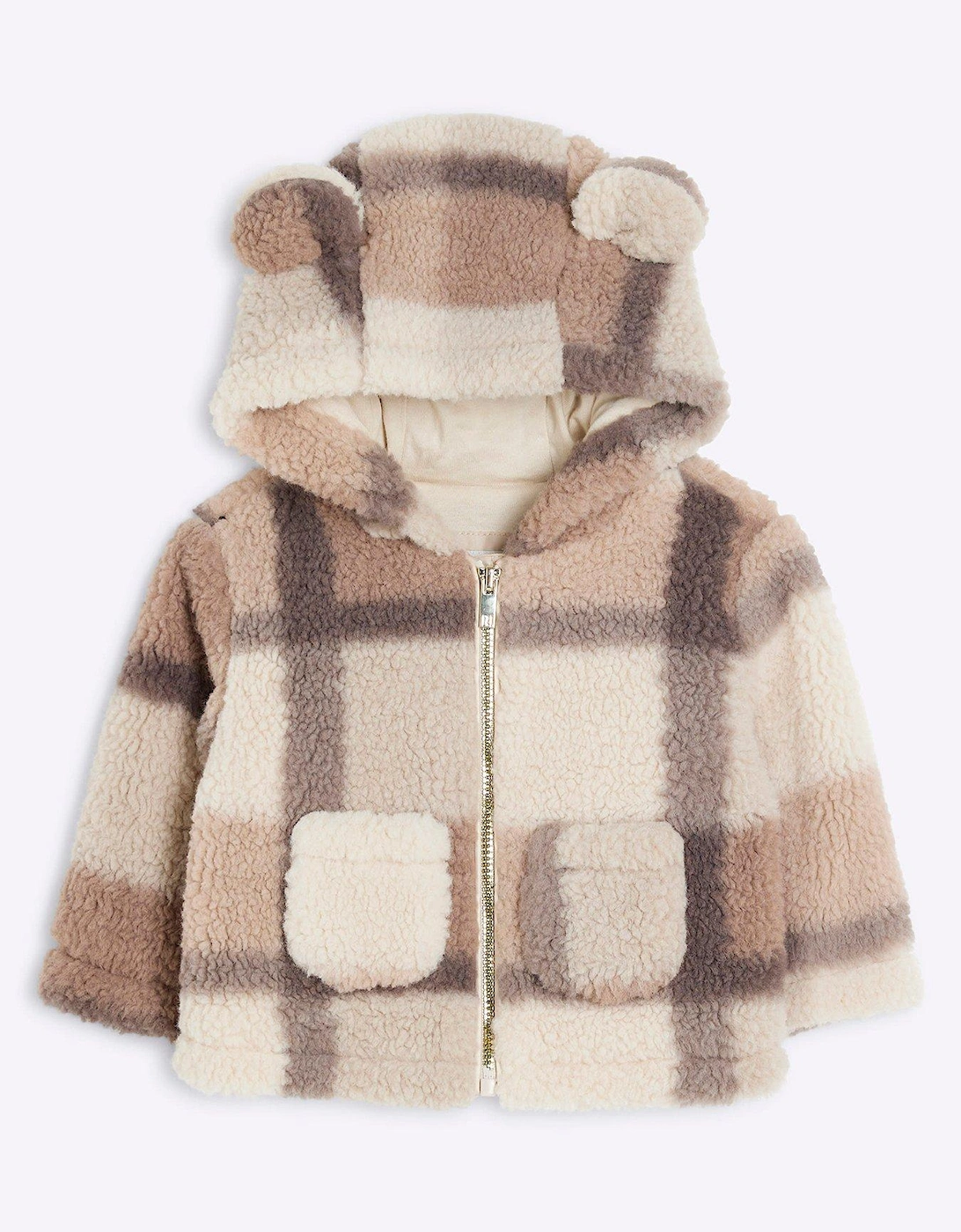 Baby Boy Borg Checked Coat - Cream, 5 of 4