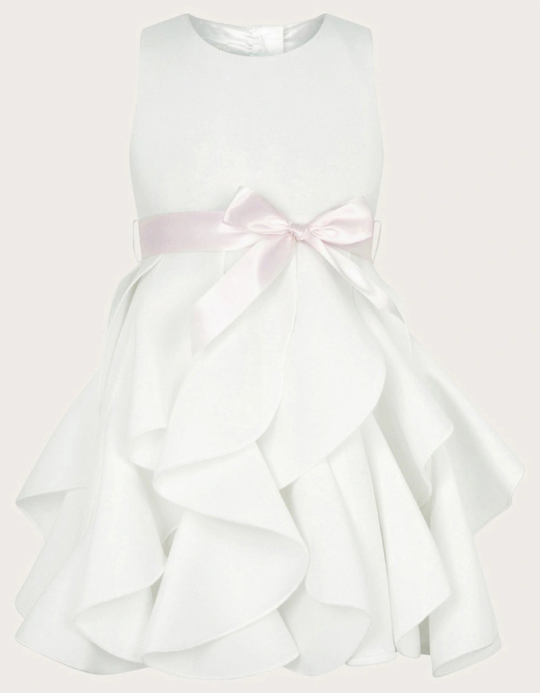 Baby Girls Scuba Sleeveless Cancan Ruffle Dress - Ivory