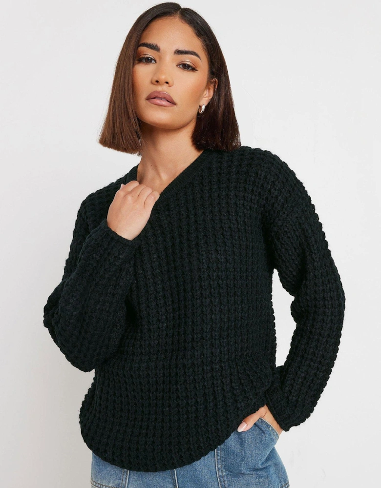 Petite Waffle Knit Jumper - Black