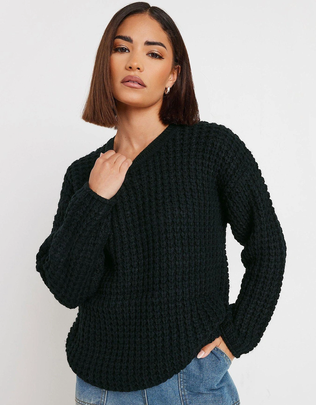 Petite Waffle Knit Jumper - Black, 2 of 1